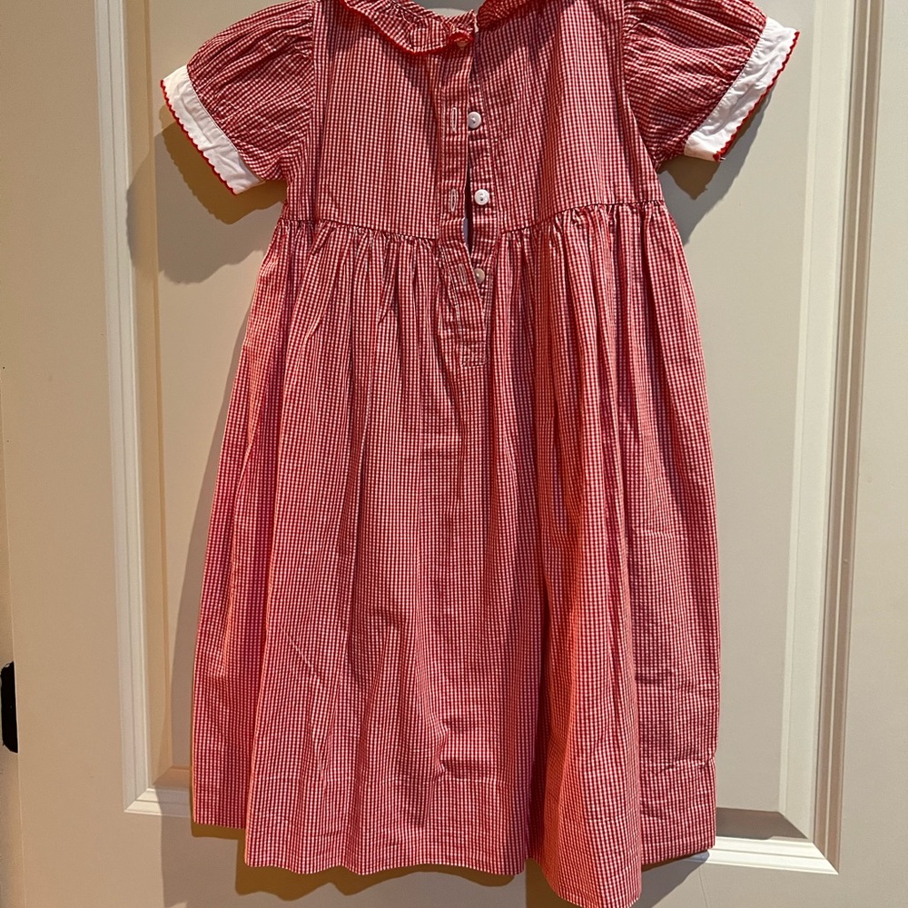 Smocking bird red gingham dress